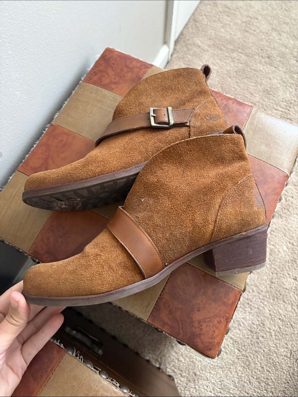 UGG Chestnut Suede Women's Ankle Boots with Buckle Strap - Picture 10 of 12